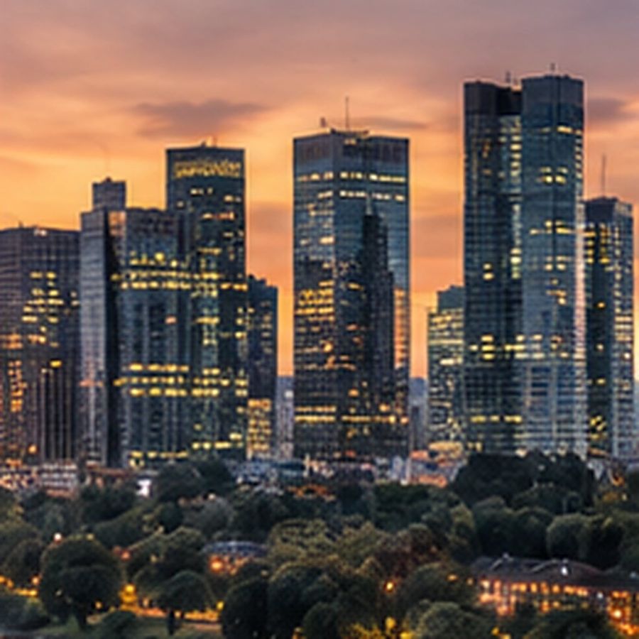 Las torres del distrito financiero de Fráncfort al anochecer