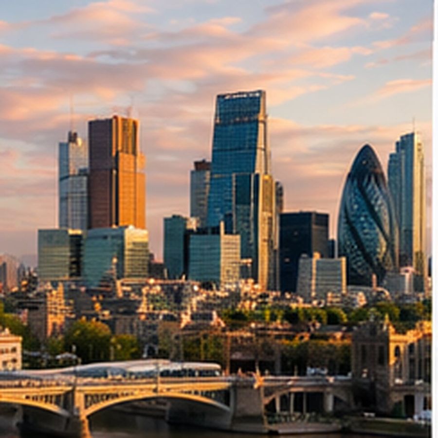 Los rascacielos de la City de Londres, entre ellos el Gherkin, al atardecer