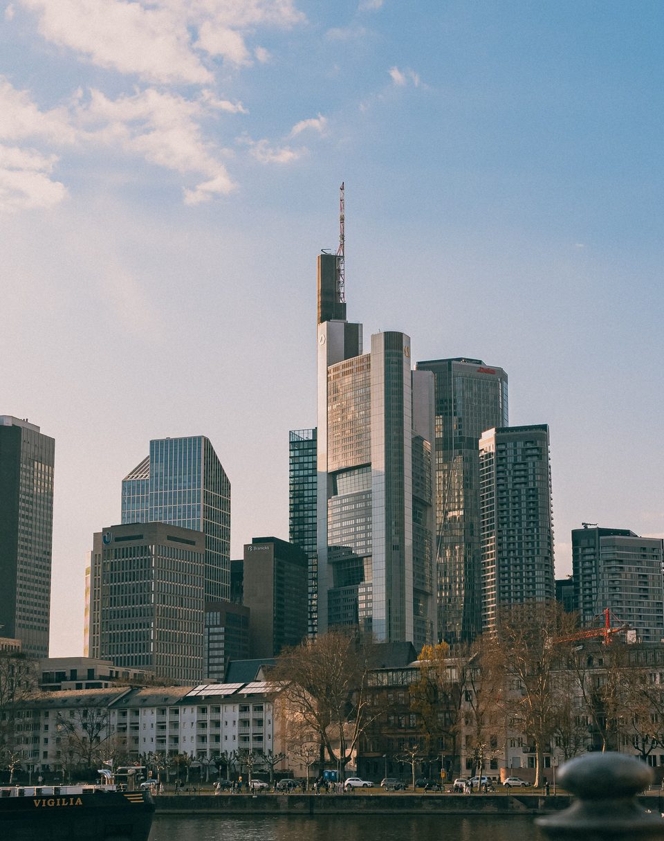 Towers of Frankfurt’s financial district above the Main river