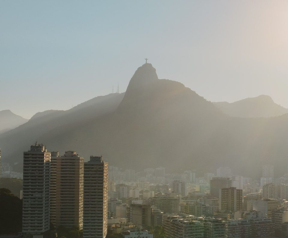 Christ the Redeemer on Corcovado mountain, above the high-rises of Rio de Janeiro