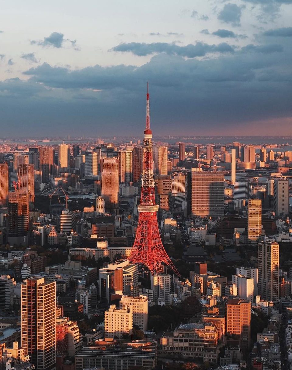 Tokyo Tower among the city’s high-rises at sunset