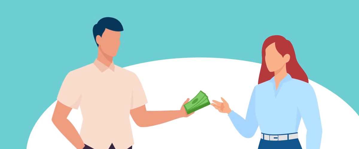 Ilustración de un hombre que le entrega dinero a una mujer
