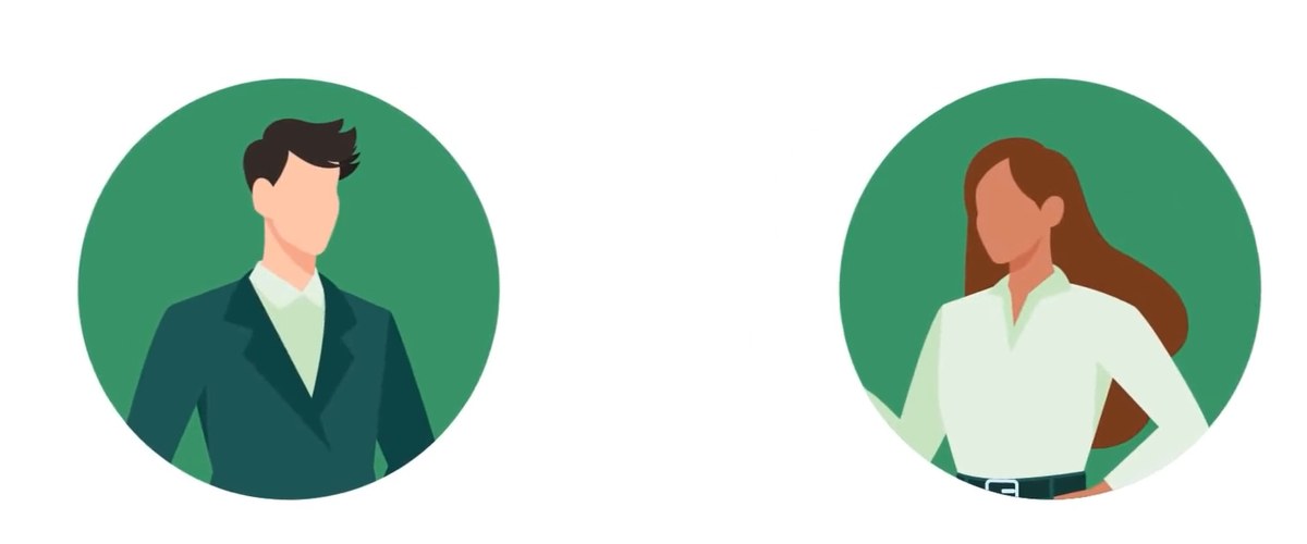 Ilustración de un hombre y una mujer, cada uno en un círculo verde