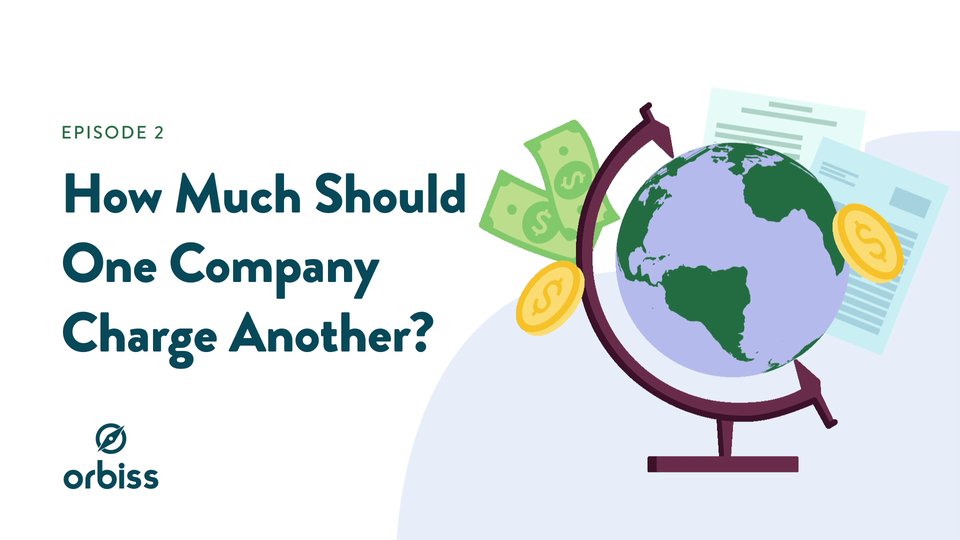 Illustration with the words "How Much Should One Company Charge Another?": a globe surrounded by banknotes, coins and documents
